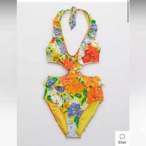 Aerie Ruffle Halter One Piece Swimsuit